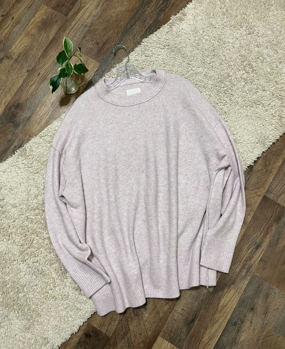 Aerie Size Large Oversized Purple Exposed Seam Crewneck Pullover Sweater